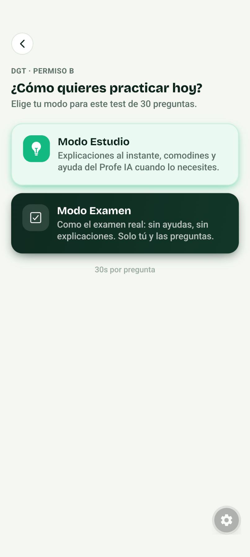 Elegir modo de estudio