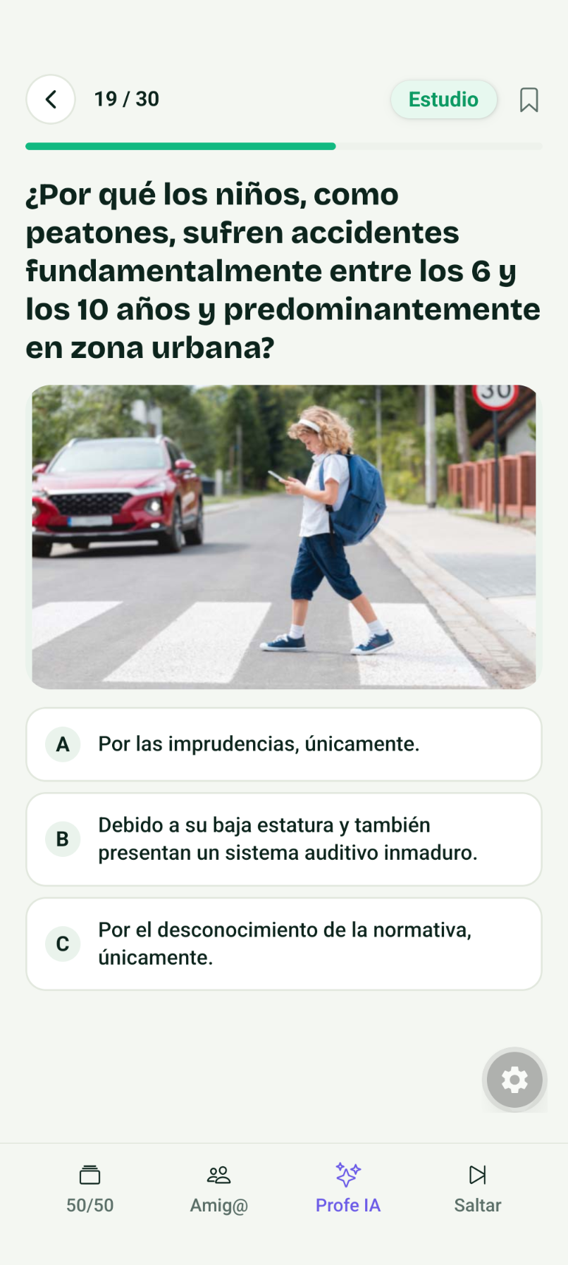 Pregunta de un test tipo examen DGT